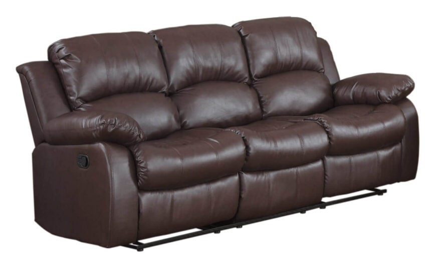 这款超舒适的沙发具有充分的双斜倚动作，极度放松。巧克力色皮革内饰保持丰富的外观。