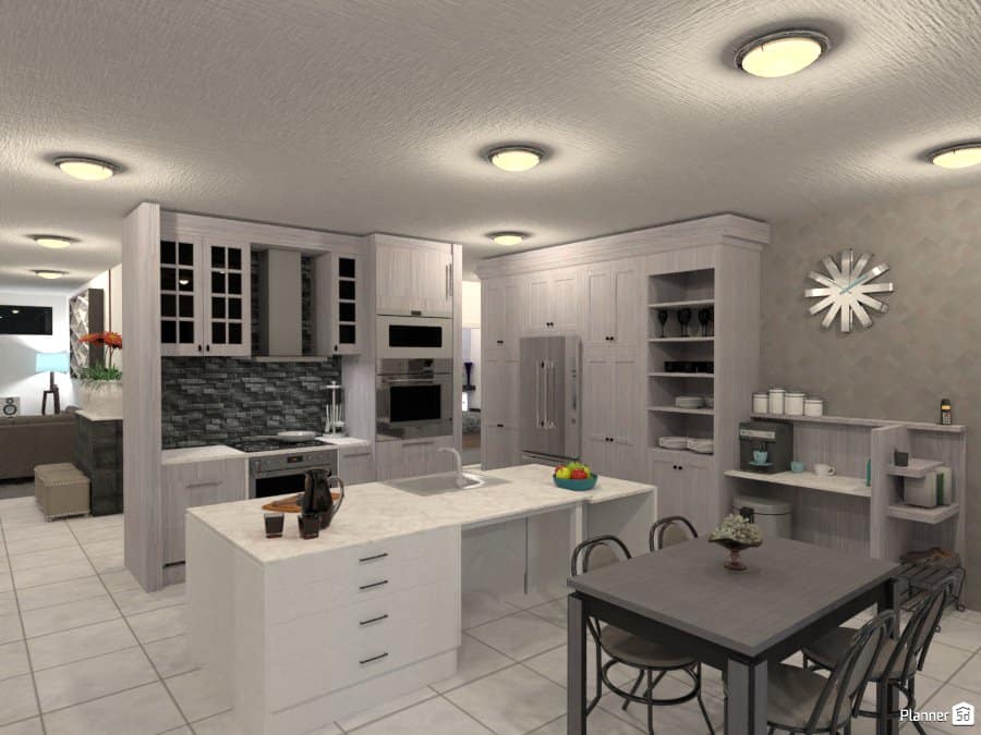 渲染与Planner5D软件设计的自定义厨房。