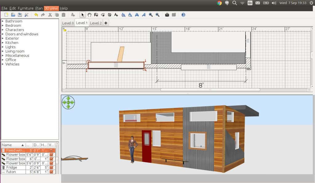 在计算机上设计的一个小房子的软件设计蓝图。