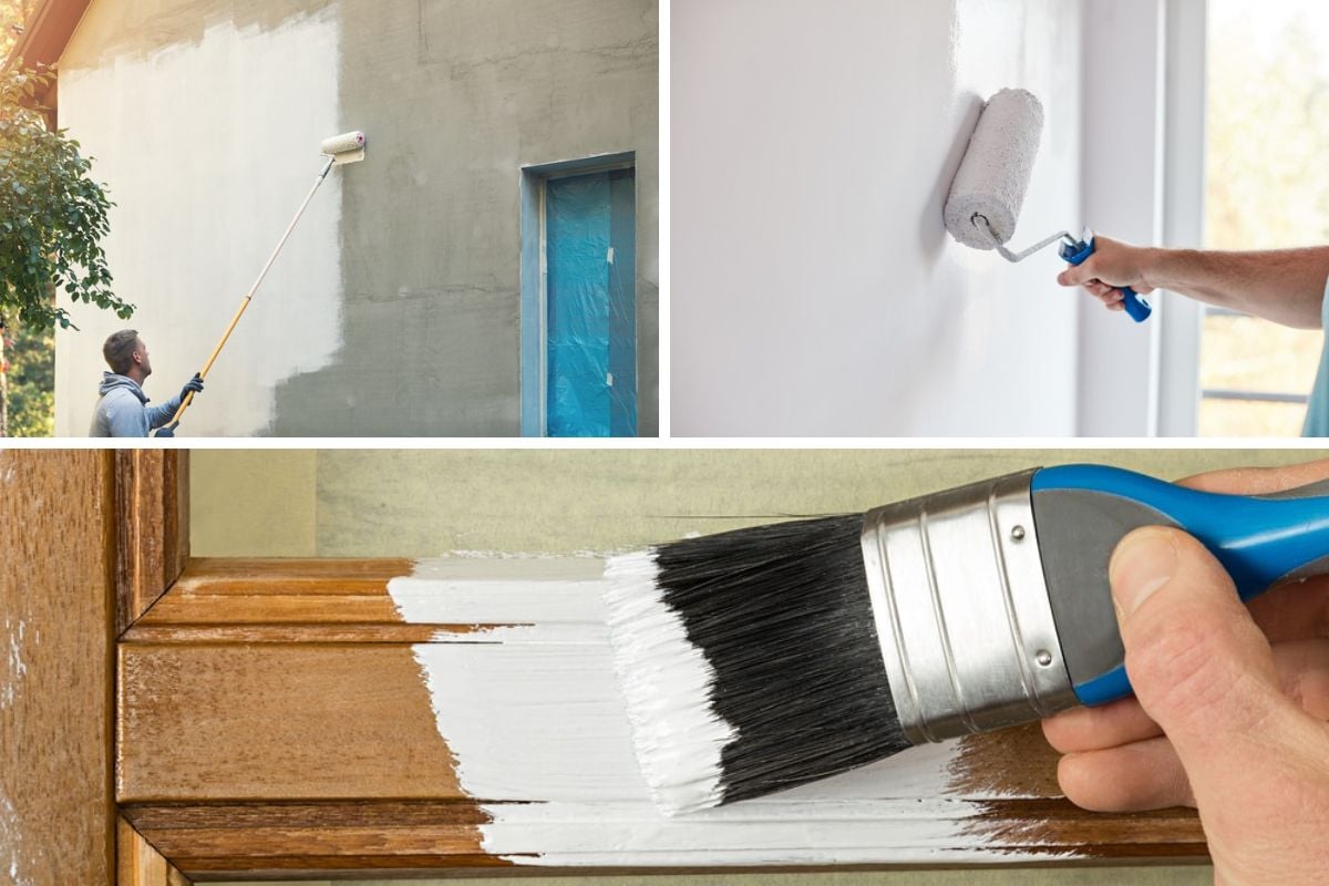 室内和室外房屋油漆的拼贴画。