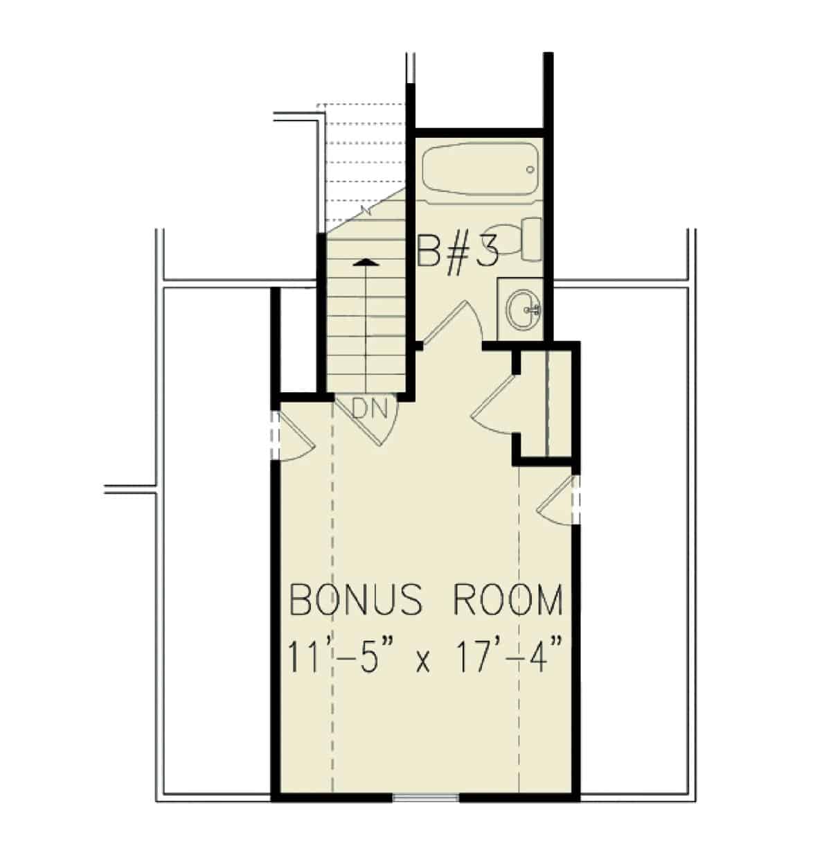 二层平面图，设有一个奖励房间，配有完整的浴室和衣柜。